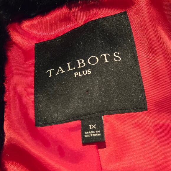 NWOT Talbots Plus 1X Red Boucle Wool Classic Coat Detachable Faux Fur Collar - Picture 12 of 13